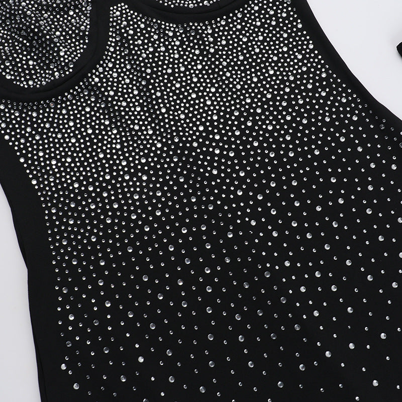 Bodycon Maxi Dress - Halter Diamond Embellished Slim Fit - Fashions Envy