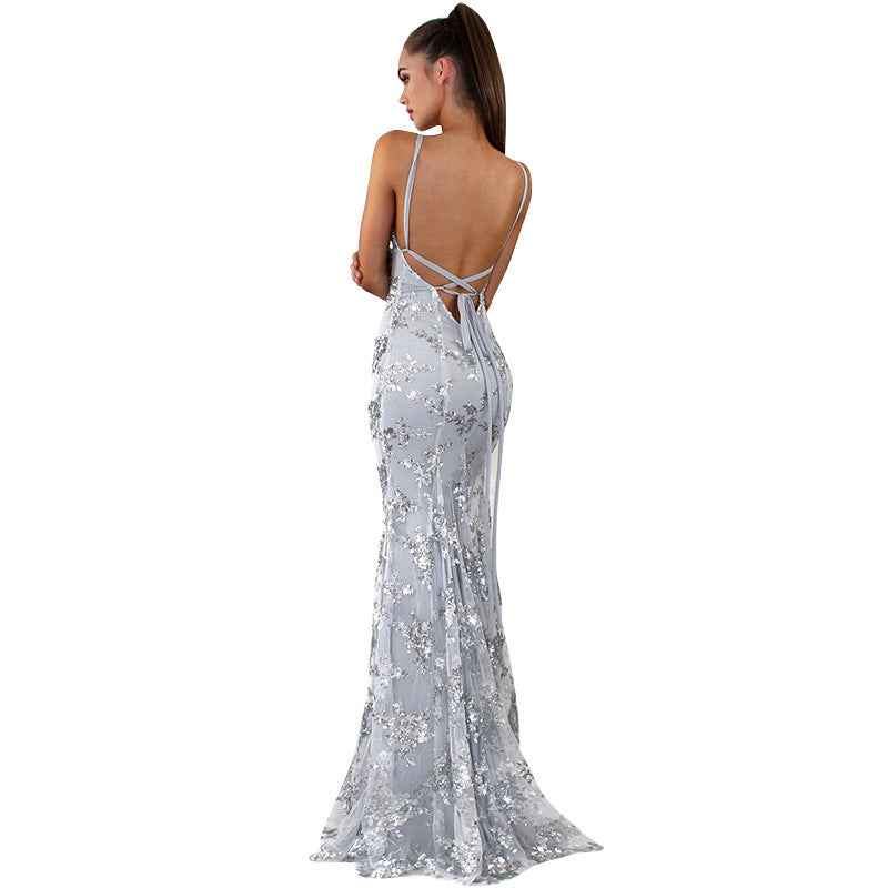 V-Neck Sequin Midi Dress - Spaghetti Strap Slip Style
