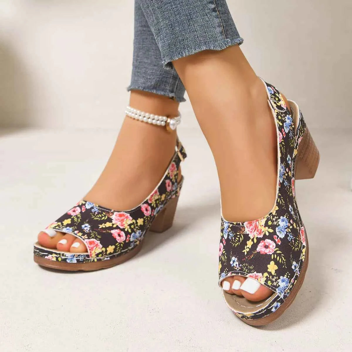 Peep Toe Block Heels Sandals