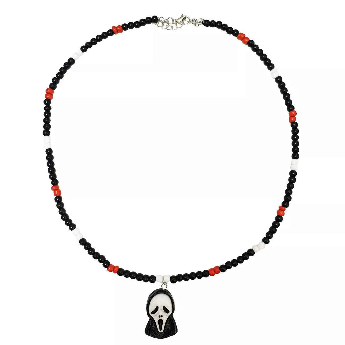 Black Scream Mask Beaded Necklace - Gothic Pendant