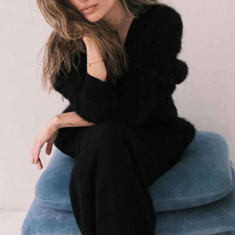 Fuzzy V-Neck Cardigan - Button Front and Relaxed Fit