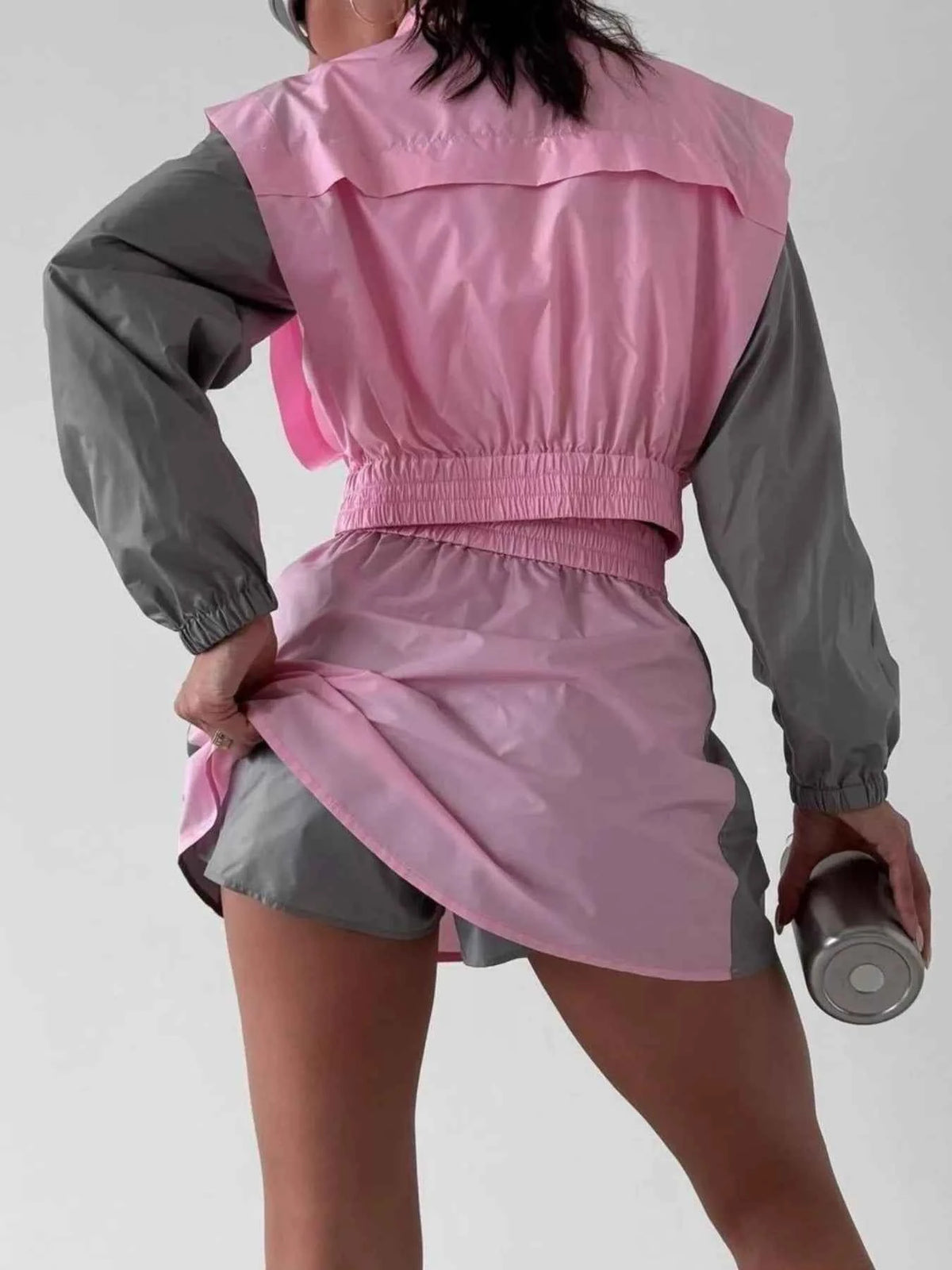 Color-Block Cropped Jacket and Skort Set - Zip-Front Detail