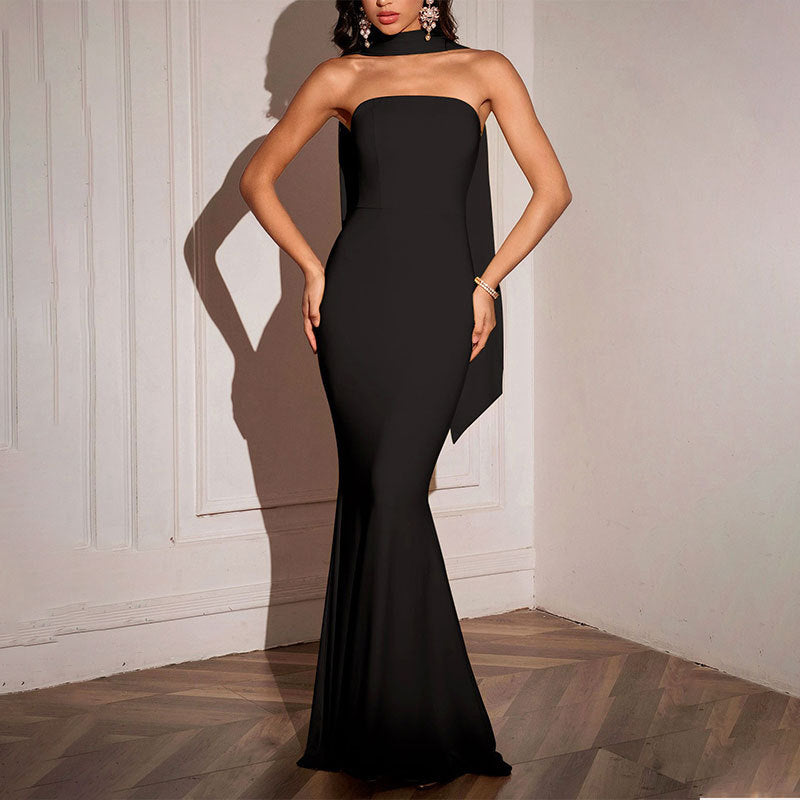 Strapless Ribbon-Trimmed Formal Gown - Fitted Sheath Dress
