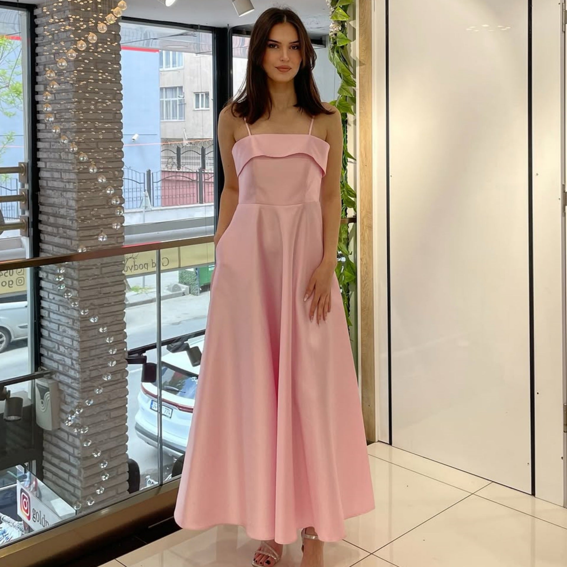 Satin Suspender Dress - Sleeveless Evening Gown - Fashions Envy