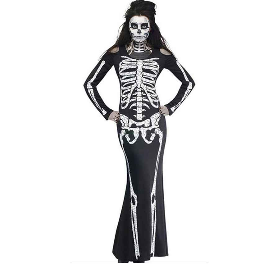 Black Skeleton Print Maxi Dress - Cold Shoulder Gown