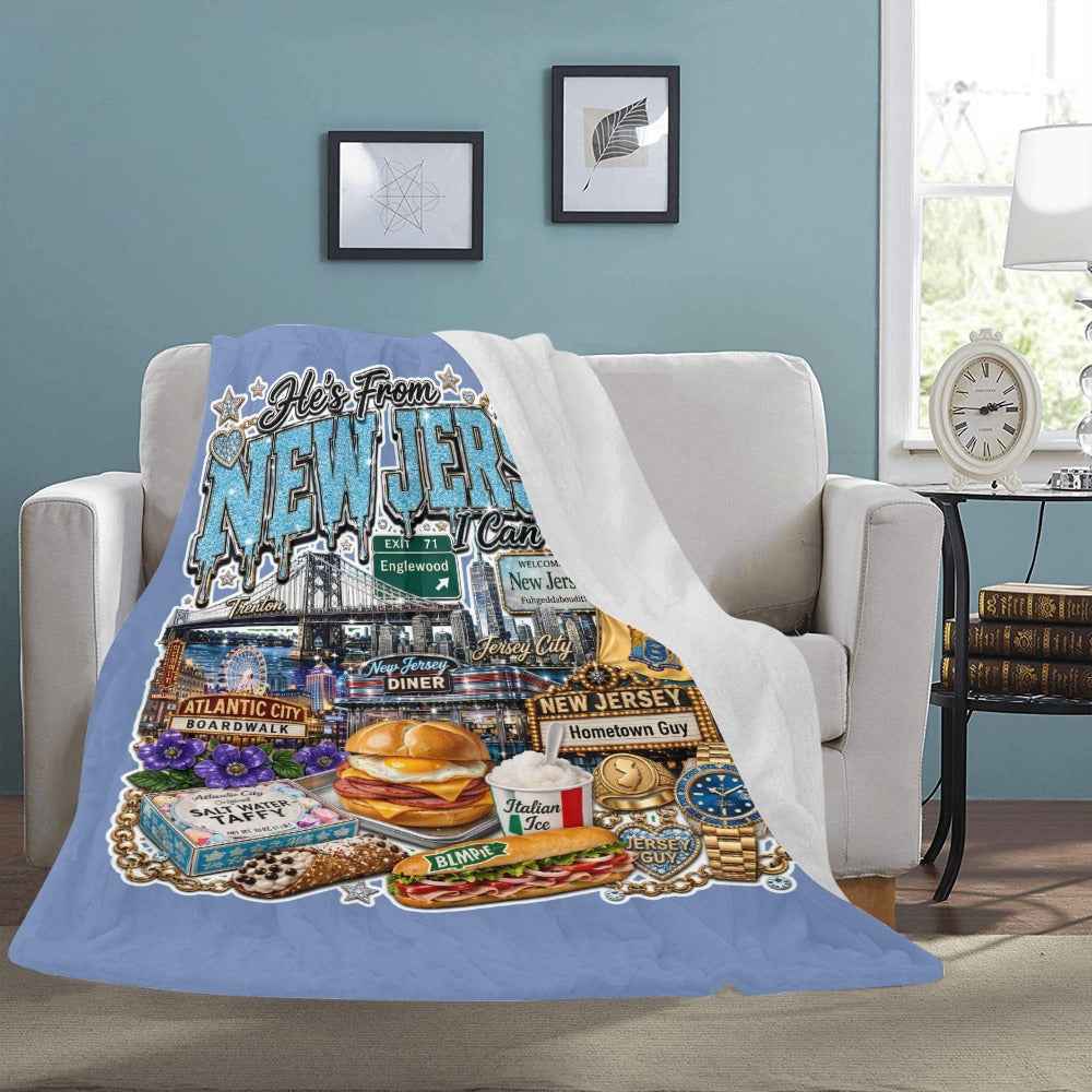 Cornflower Blue He's From New Jersey Fleece Blanket 60x80