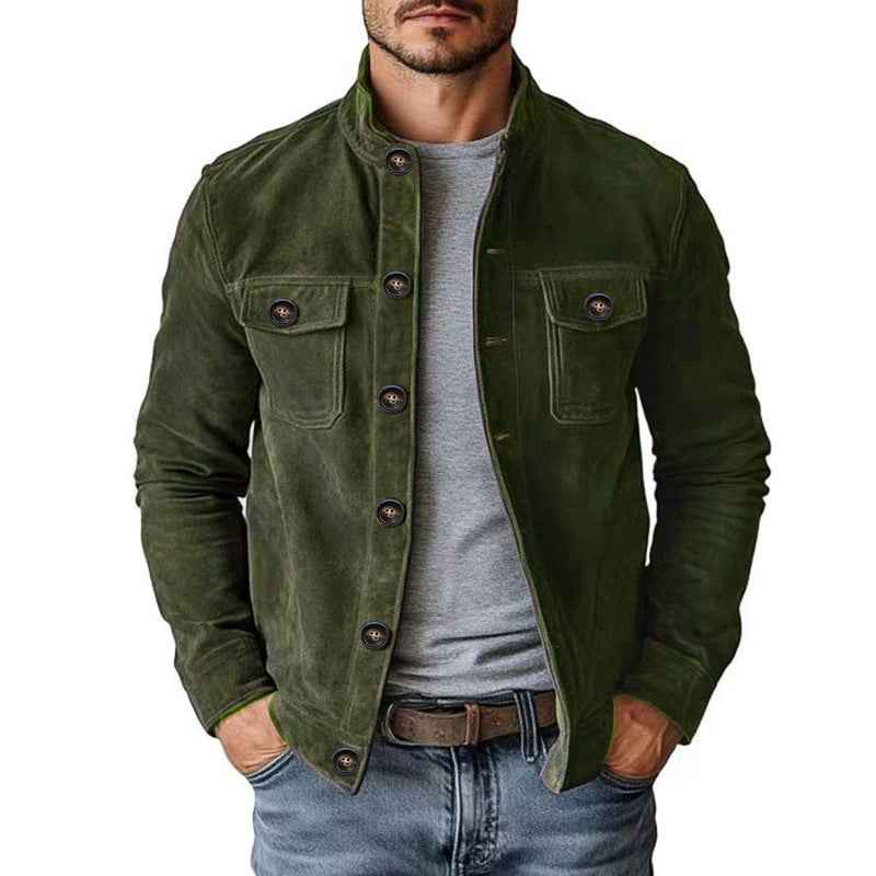 Men's Faux Suede Jacket - Button Front Chest Pockets