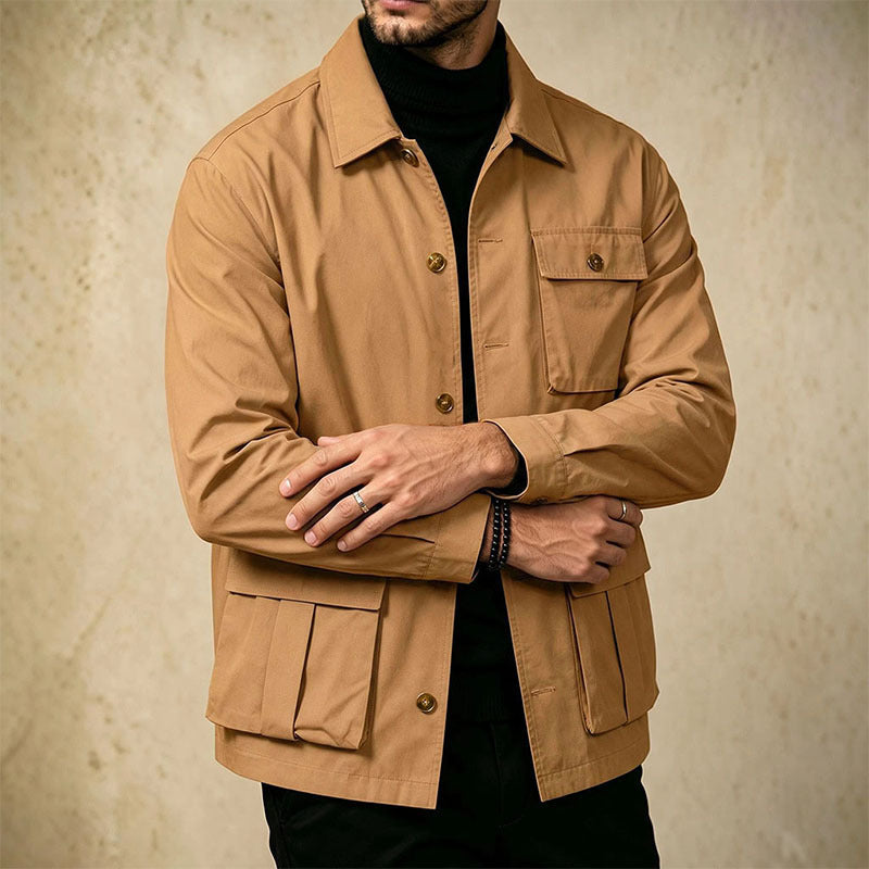 Cross-border Foreign Trade Wholesale Autumn New Men's Jacket Large Size Lapel Multi-pocket Trend All-match Work Coat Men