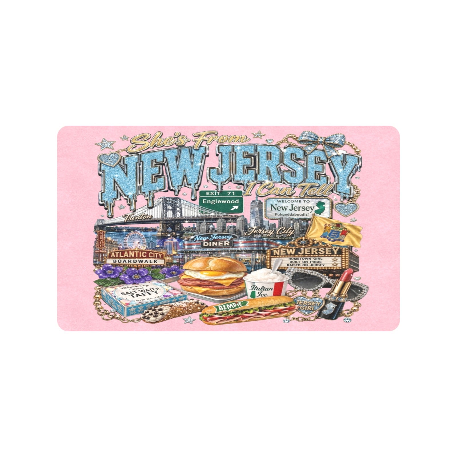 Pink She's From New Jersey Doormat - NJ Collage Welcome Mat 30x18