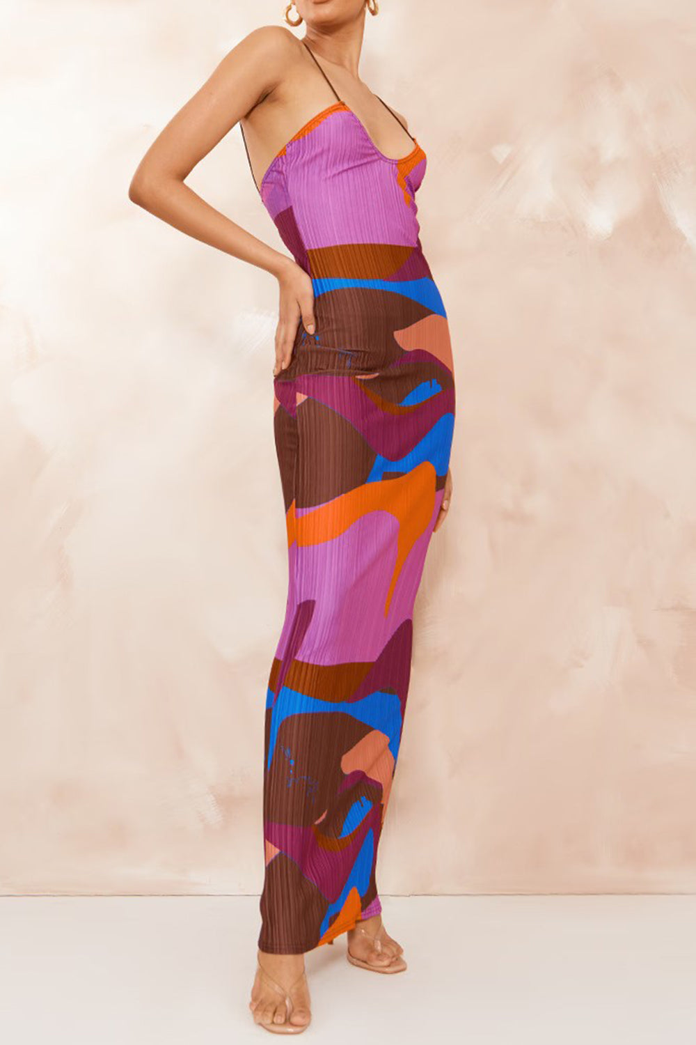 Backless Printed Maxi Cami Dress - Fashions Envy