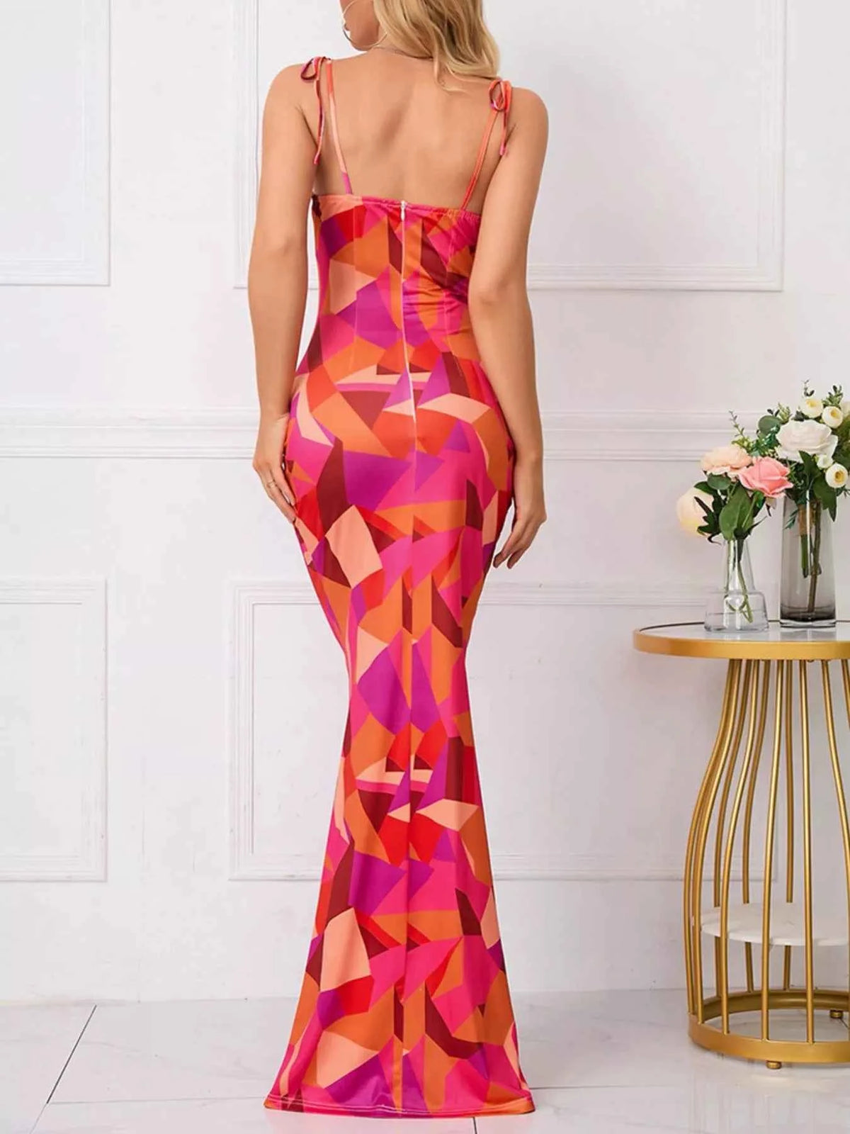 Floral Print Lace-Up Bodycon Maxi Dress - Mermaid Hem