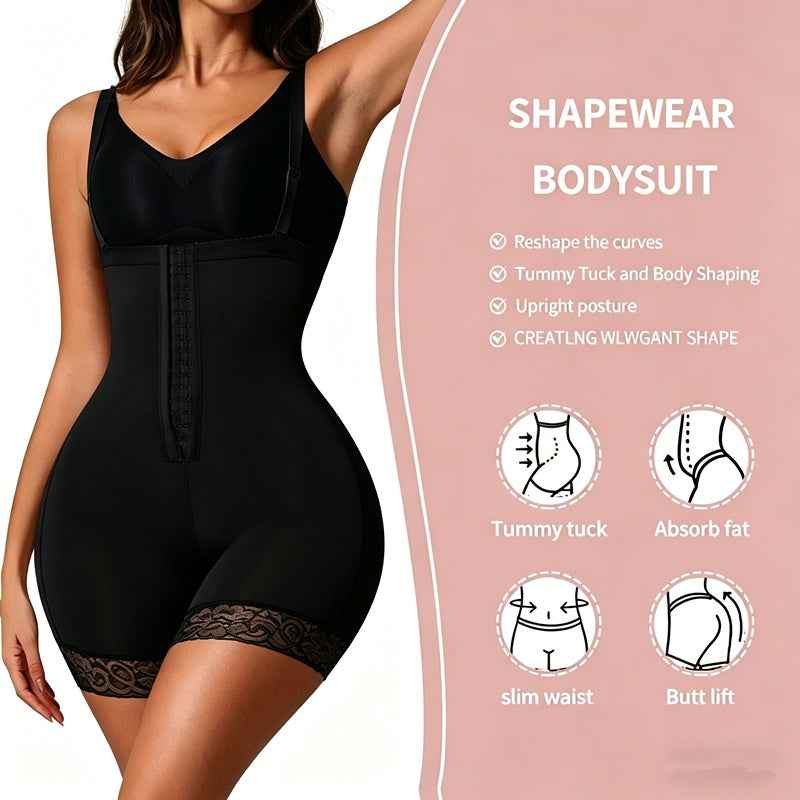 Women's Bodysuit With Tummy Control, High Compression Waist Trainer Shapewear, Seamless Body Shaper With Lace Trim, Adjustable Straps, Zipper Crotch