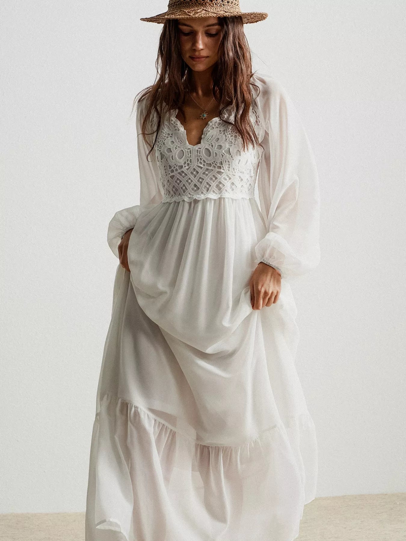 Bohemian Dreams Dress - Crochet Lace Maxi Boho Style - Fashions Envy