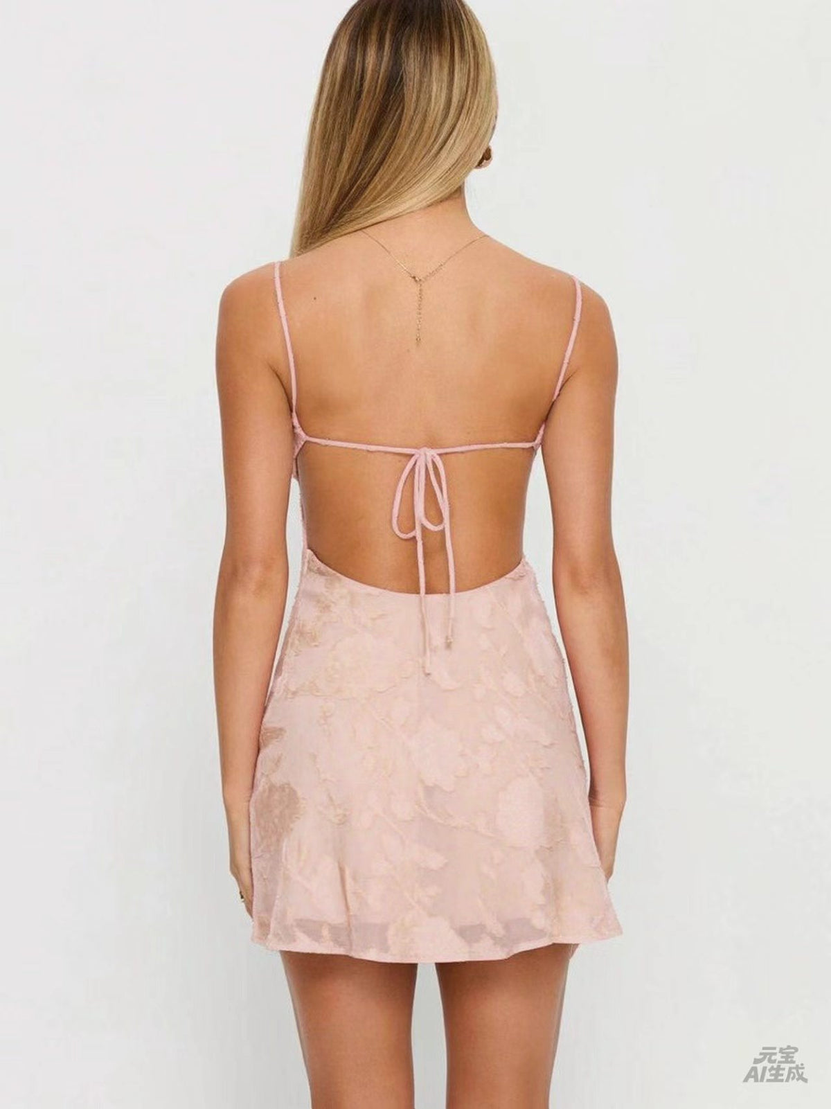 Spaghetti Strap Mini Dress - Open Back & Tie Closure