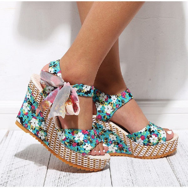 Women's Bohemian High Heel Sandals - Strappy Design - Fashions Envy