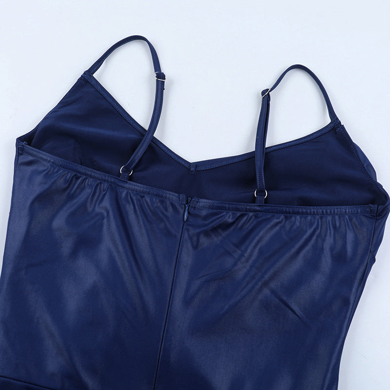 V-Neck Cinched Waist Maxi Dress - Sleeveless Hip Sculpting
