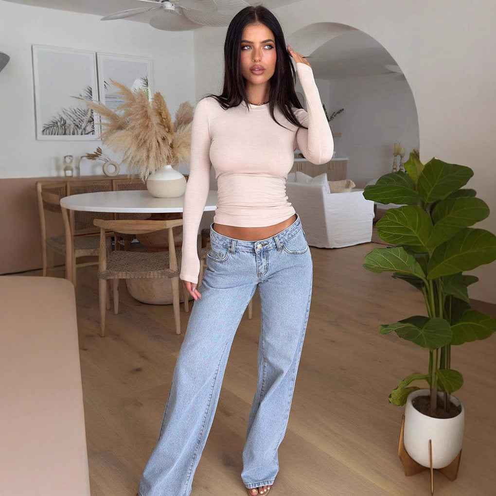 Low-Rise Straight-Leg Jeans - Loose Cut & Classic Pockets