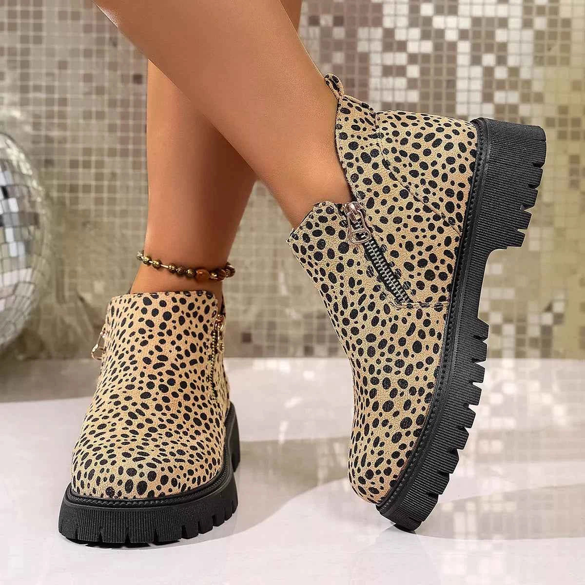 Leopard Platform Side Zip Boots