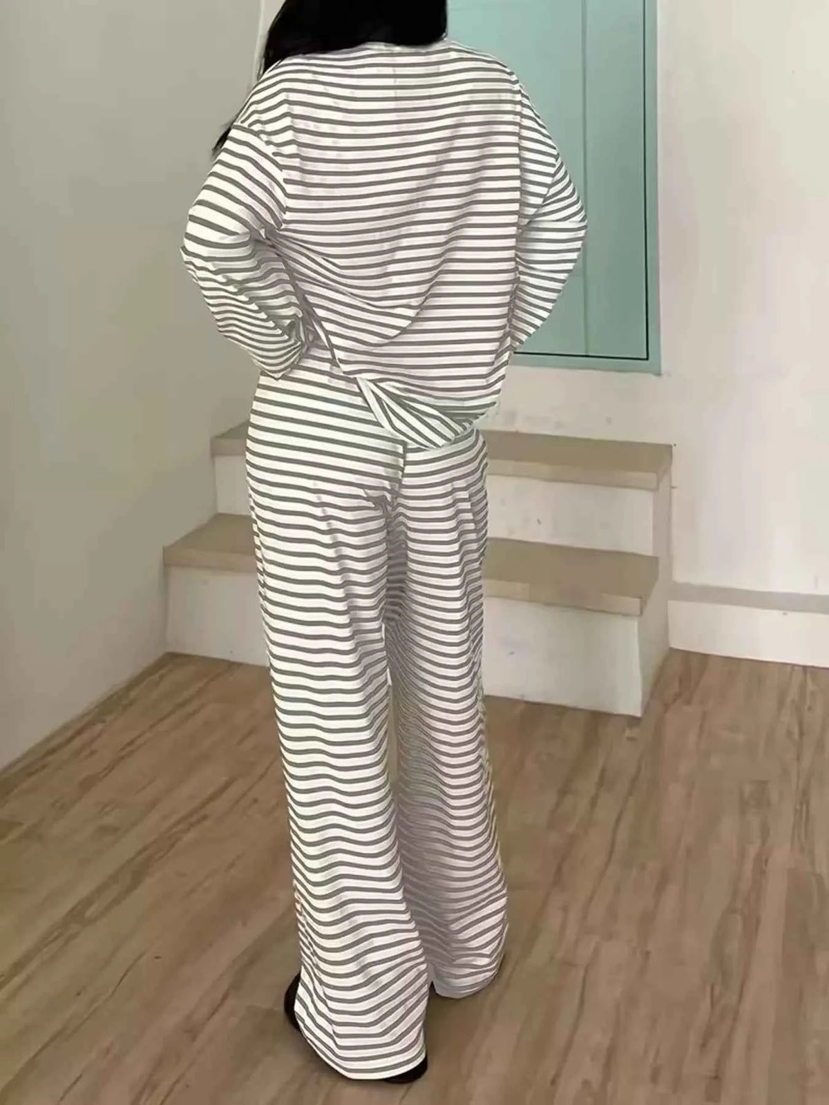 Striped Lounge Set - Relaxed Oversized Top Wide Leg Pants