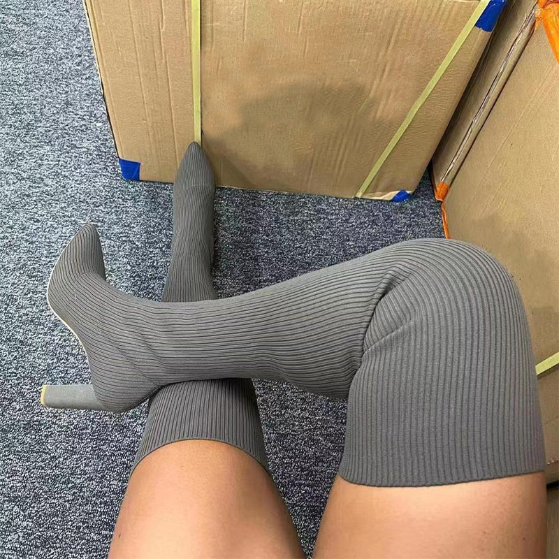 Over-the-Knee Boots - Pointed Toe High Heel Stretch