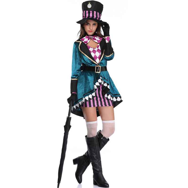 Halloween Mad Hatter Costume Set - Teal Velvet 7-Piece