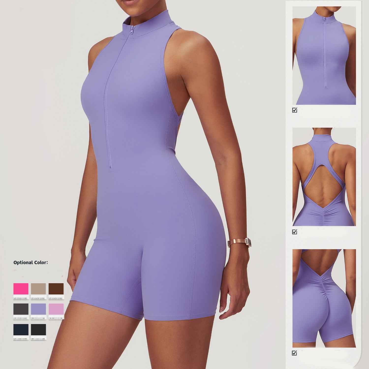 Half-Zip Backless Romper - Butt-Lift Technology