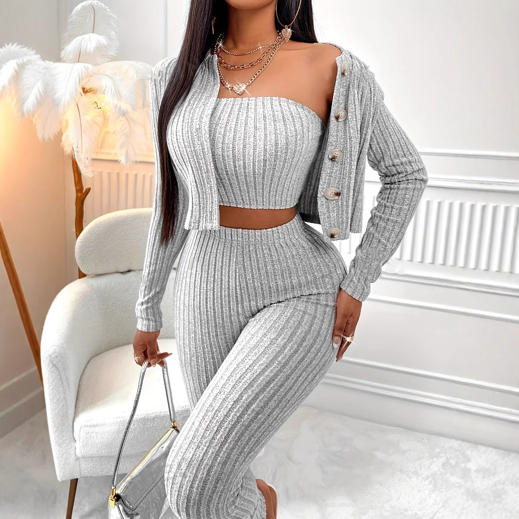 Three-Piece Lounge Set - Cardigan, Cami & Pants