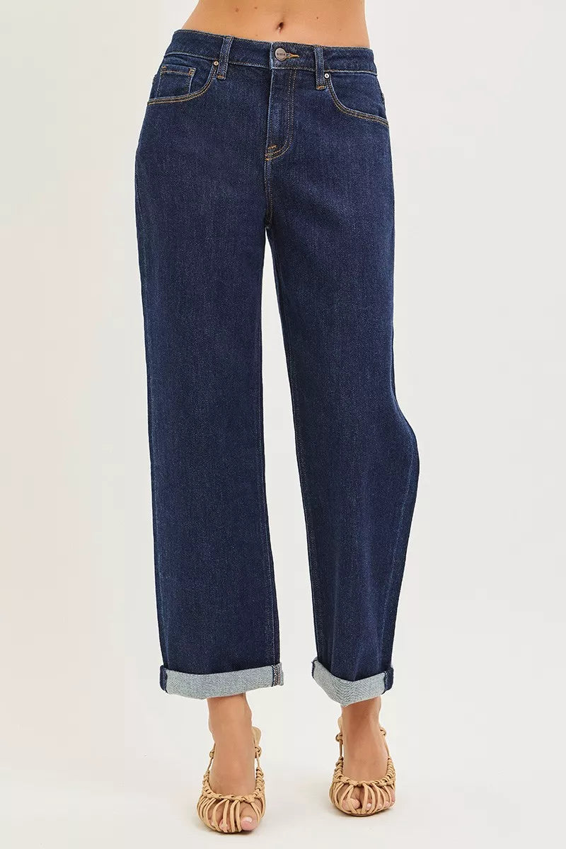 RISEN Boyfriend Jeans - Women's Slouchy Cropped Cuffed - Fashions Envy