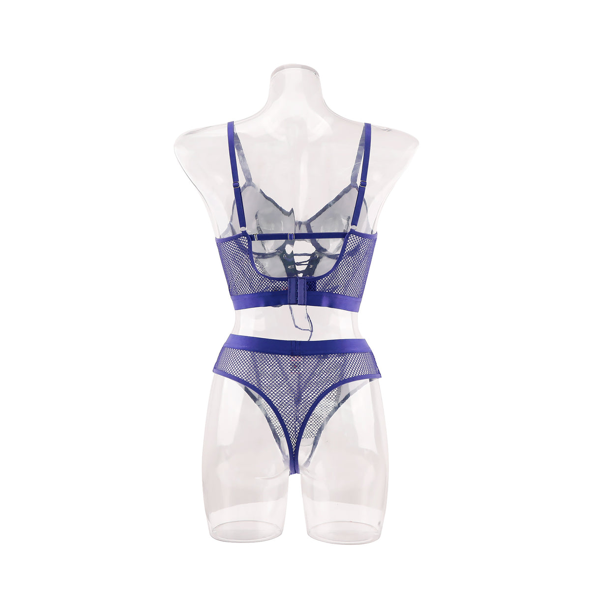 Sheer Mesh Lingerie Set - Glossy Panels And Lace-Up Front