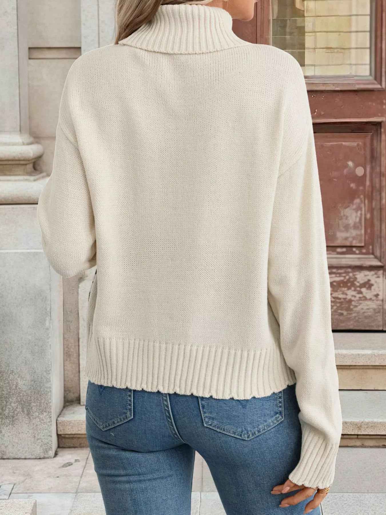 Cable Knit Turtleneck Sweater - Fair Isle Holiday Style - Fashions Envy