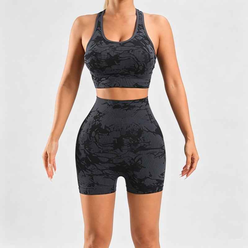 Tie-Dye Seamless Workout Set - Sports Bra High Waist Biker Shorts