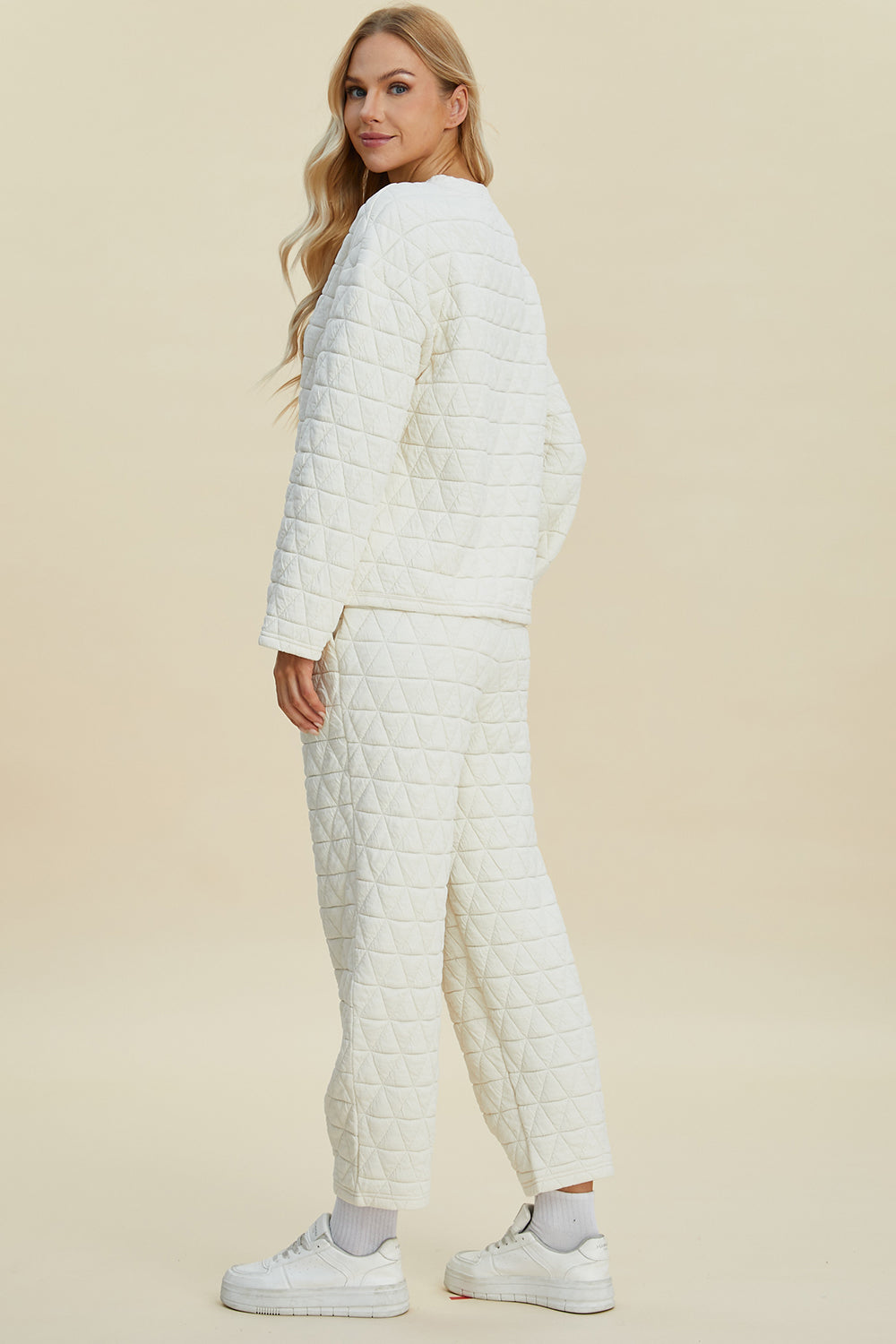 Double Take Full Size Texture Round Neck Long Sleeve Top and Pants Set - Fashions Envy
