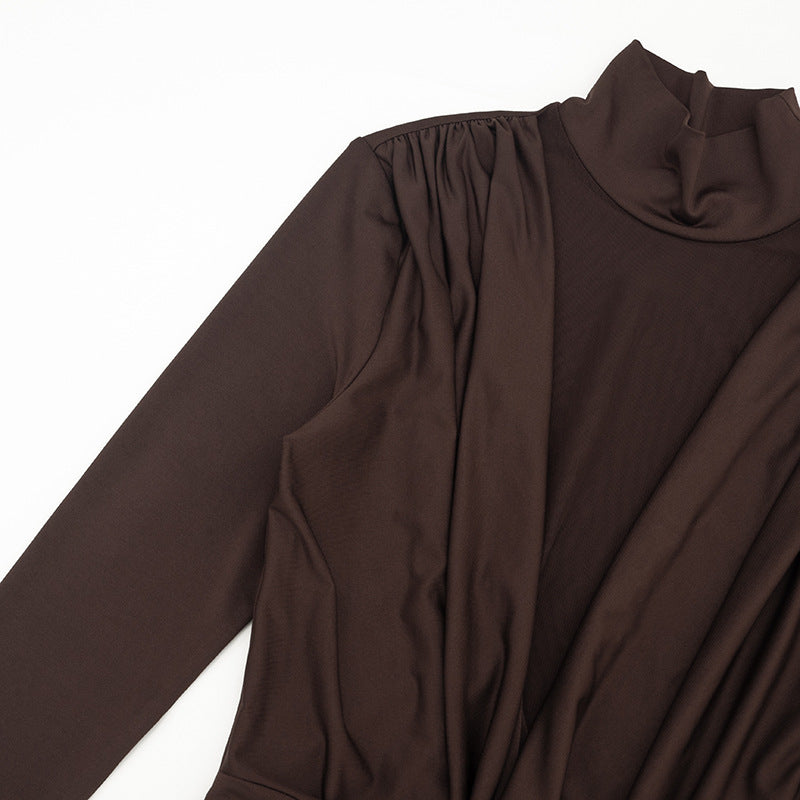 Ruched Bodycon Mini Dress - Sheer Mesh and Draped Front