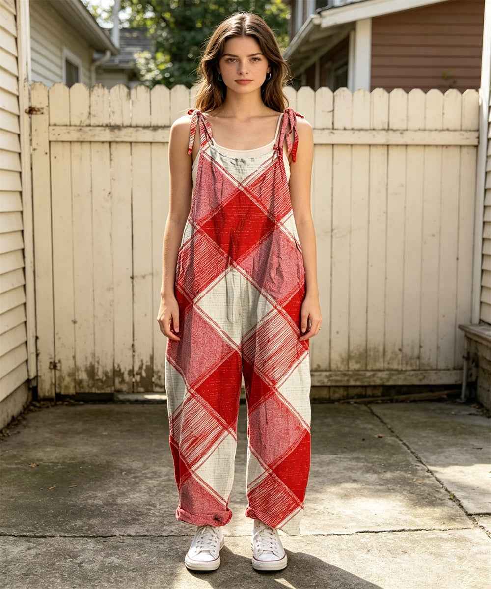 Tie-Shoulder Wide-Leg Jumpsuit - Relaxed Printed Overalls