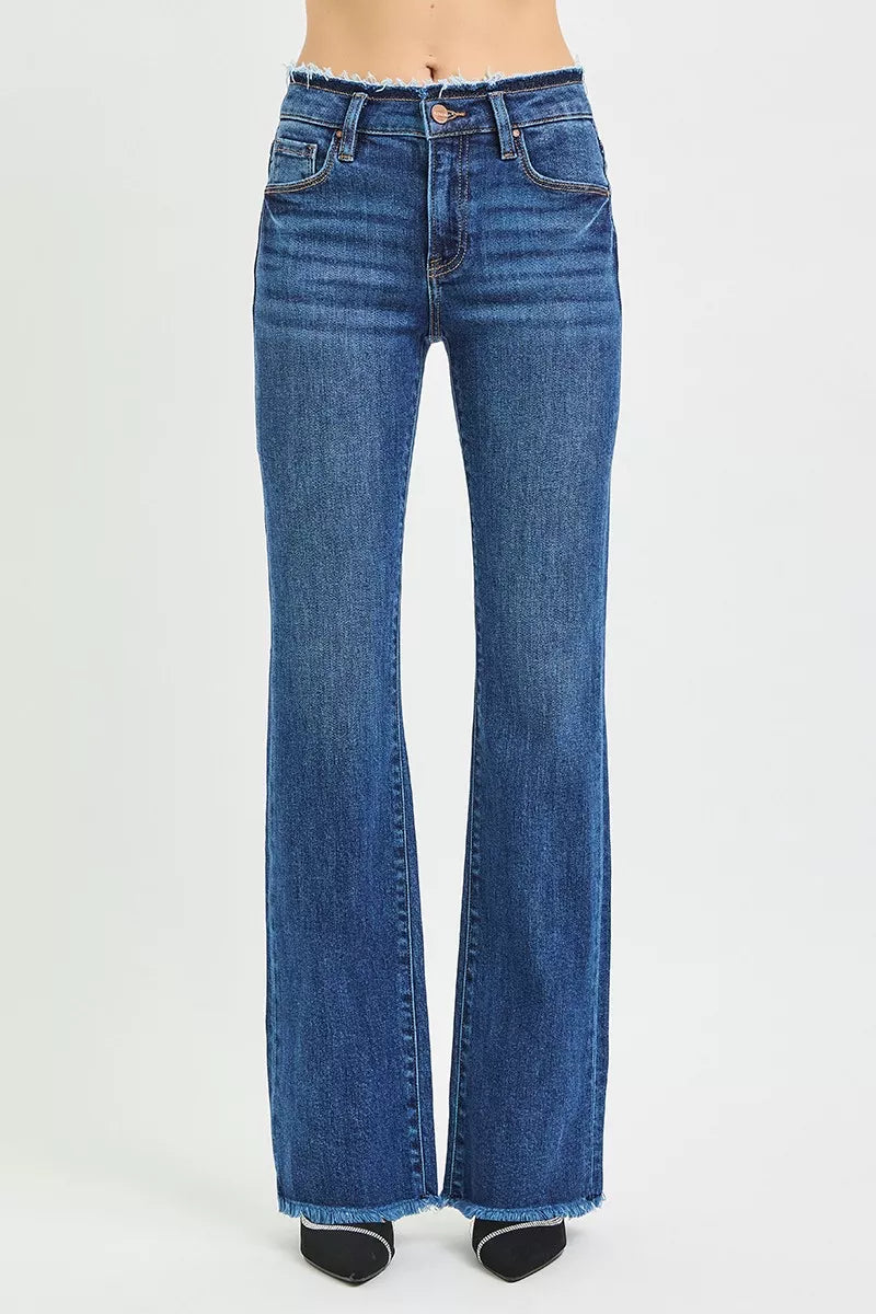 RISEN Bootcut Jeans - Mid Rise Frayed Waistband Plus Size - Fashions Envy