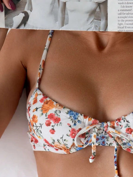 Floral Print Bikini Set - Triangle Top Quick Dry Swimsuit