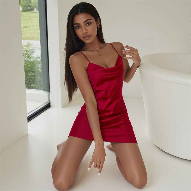 Ice Silk Satin Camisole Nightdress - Sexy Casual Backless