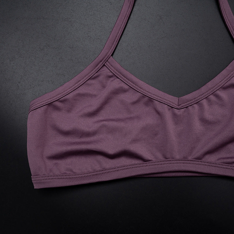Three-Piece Capri Activewear Set - V-Neck Top and Halter Bra