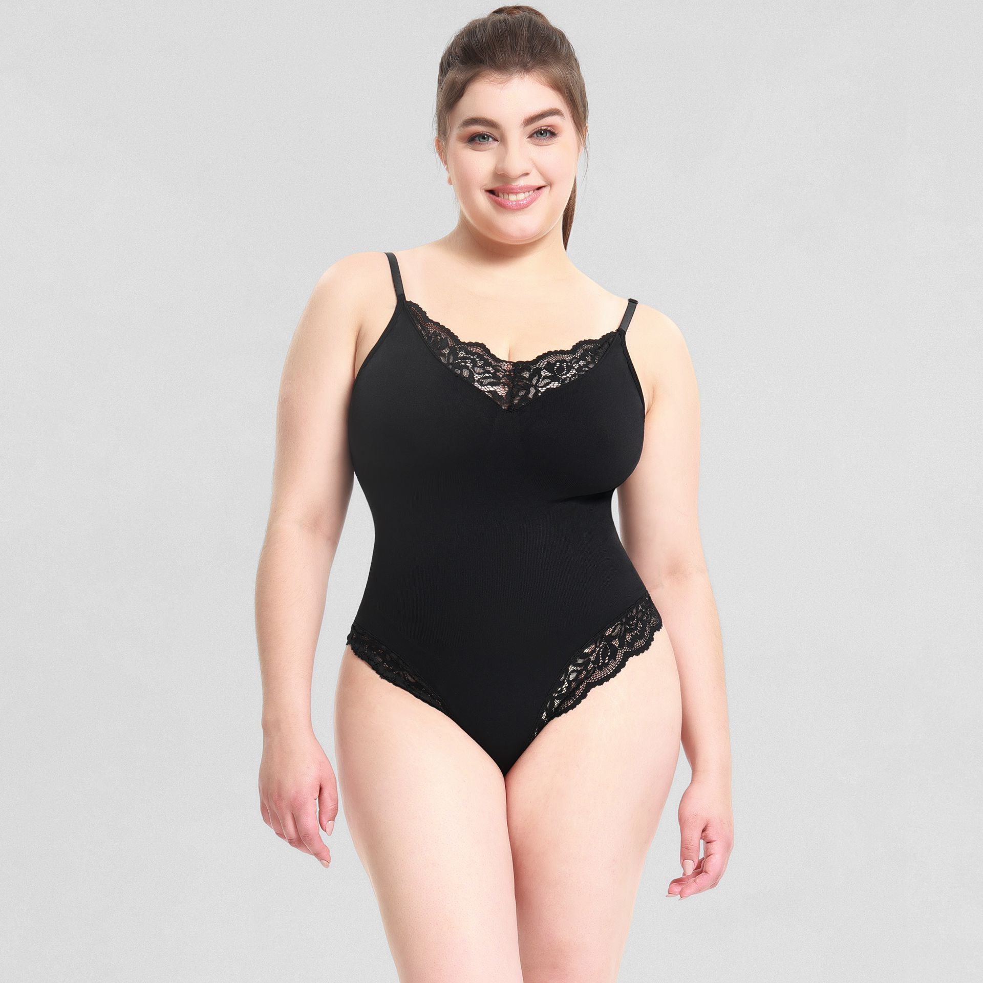 Lace Detail Thong Bodysuit - Tummy Control Shapewear