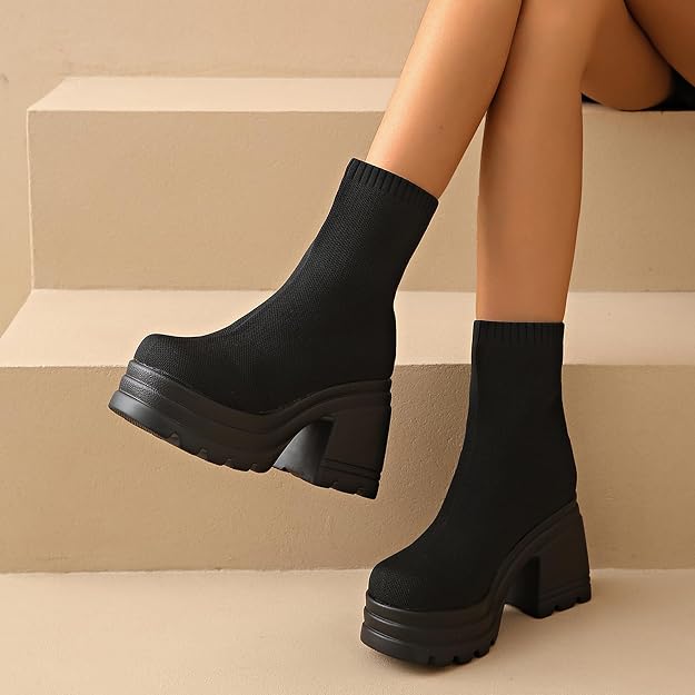 Black High Heel Boots - Faux Leather or Suede