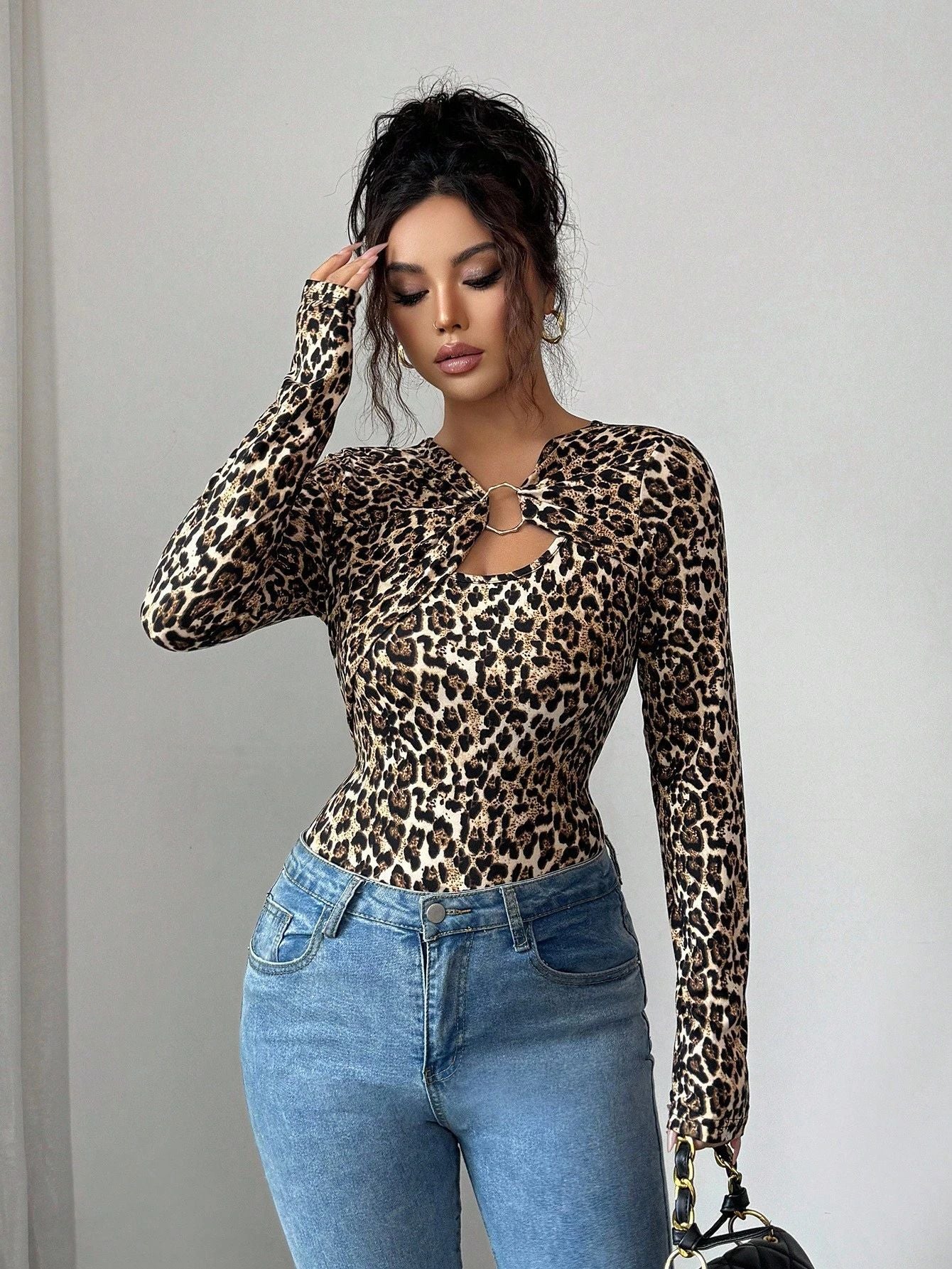 Asymmetric Top - Hollow-Out Metal Decorated Slim Fit