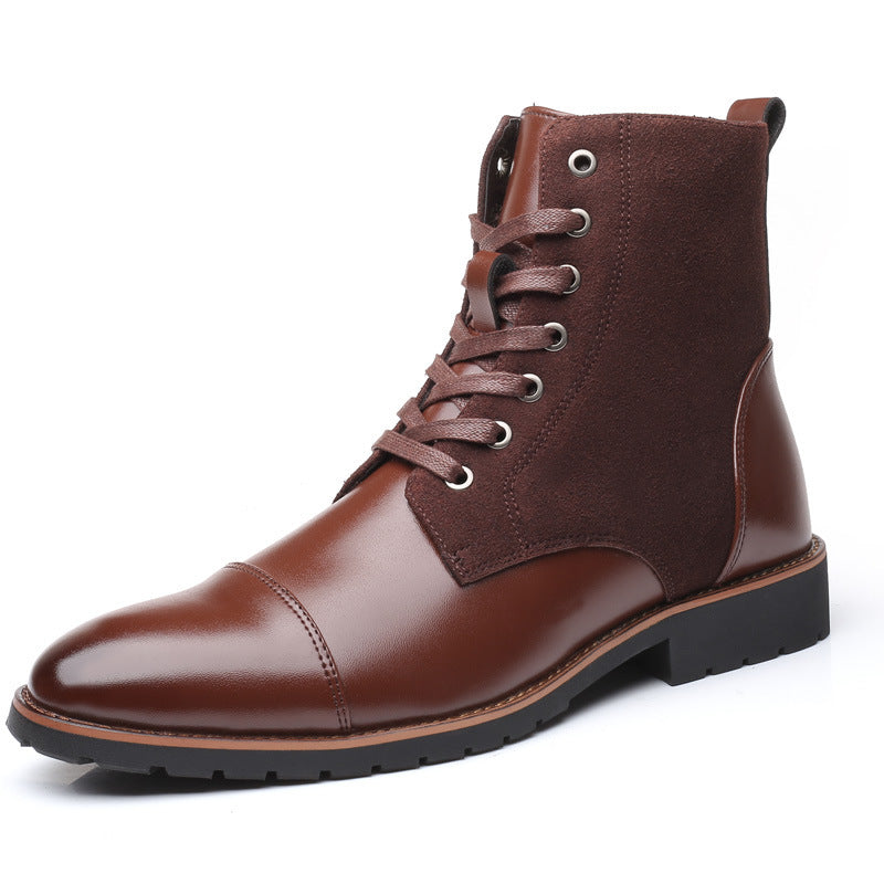 Pointed Tip Lace-up Leather Splicing Martin Boots