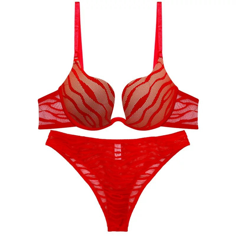 Sexy Underwear U-shaped Smooth Striped Small Chest Enlarging Gathering Bra with Side Support Plus Size