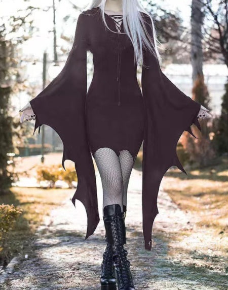 Slim Hooded Nienna Dress Halloween Carnival Party Dress - Cosplay Medieval Forest Elven Elf Pixie Costume