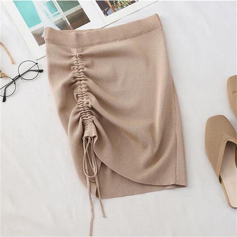 High Waist Knit Skirt - Ribbed Stretch Bodycon Mini