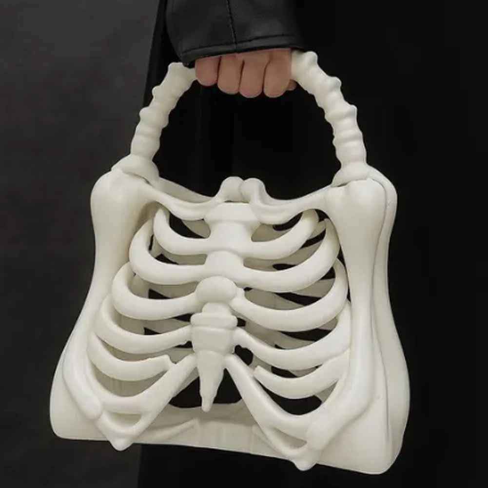 White Skeleton Ribcage Handbag - 3D Sculpted Bone Tote