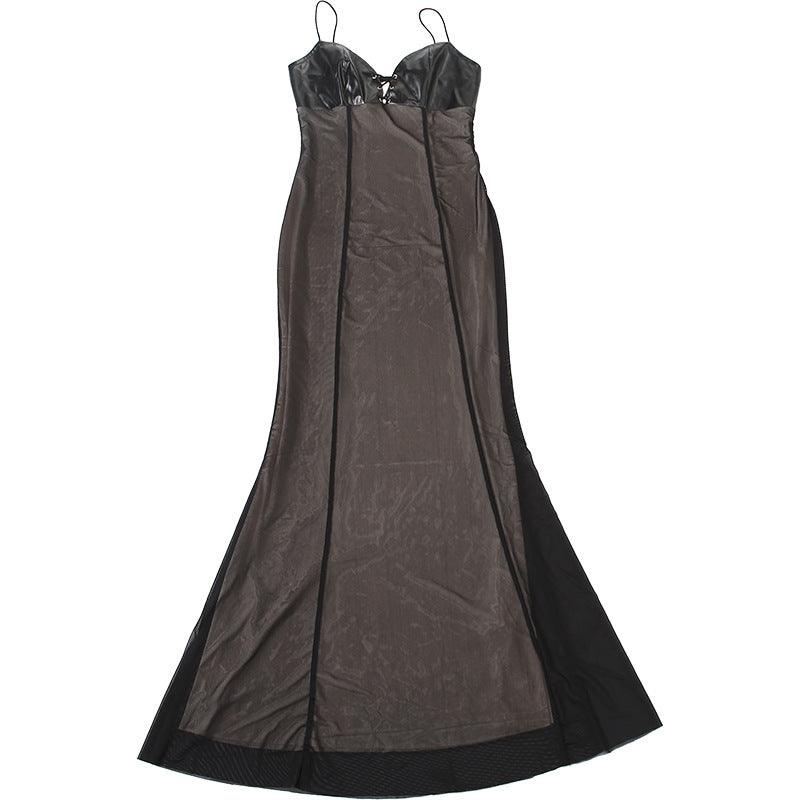 Mesh Splicing Bodycon Dress - Sexy Sleeveless Maxi