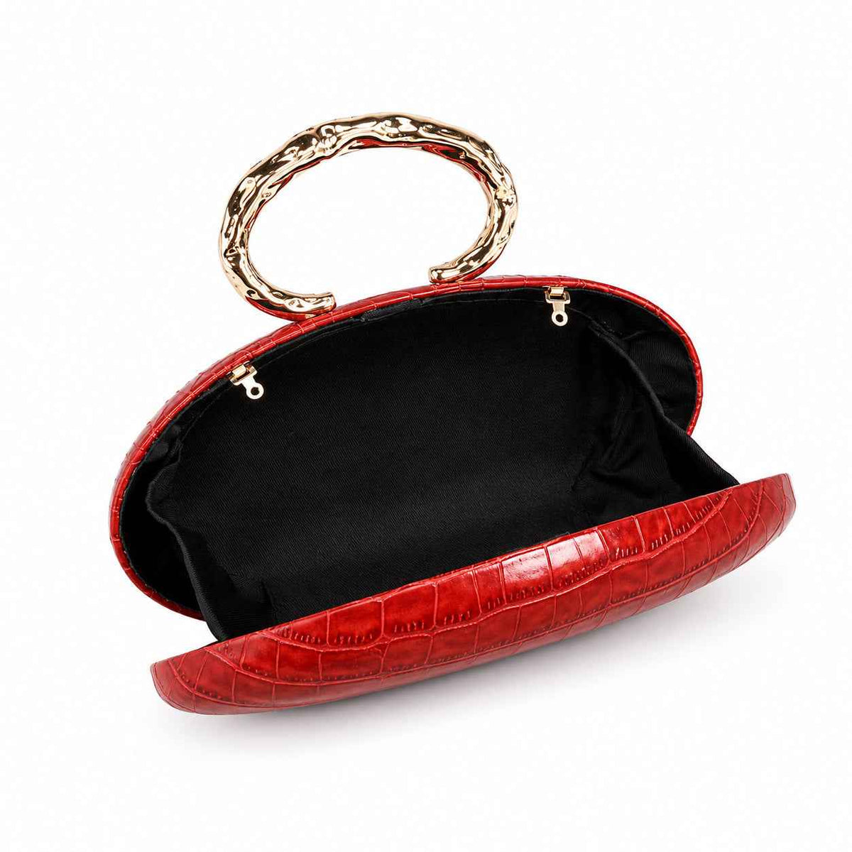 Crocodile Pattern Evening Bag - Oval Handle & Chain Strap