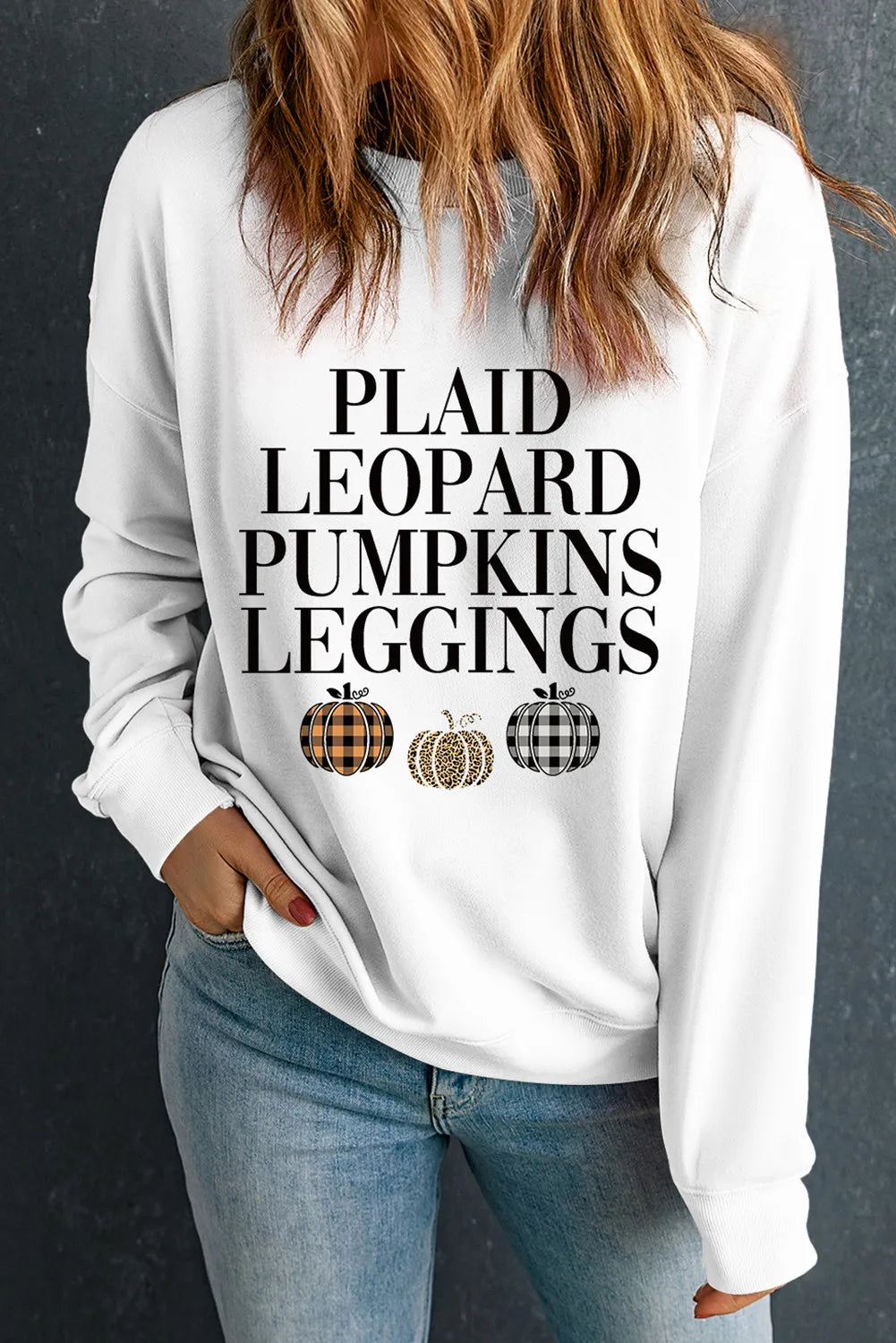 Letter Graphic Round Neck Long Sleeve Sweatshirt - Fashions Envy