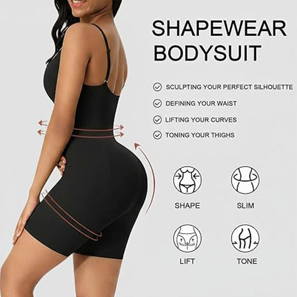 Black Cami Shapewear Bodysuit - Booty-Lift with Open Gusset